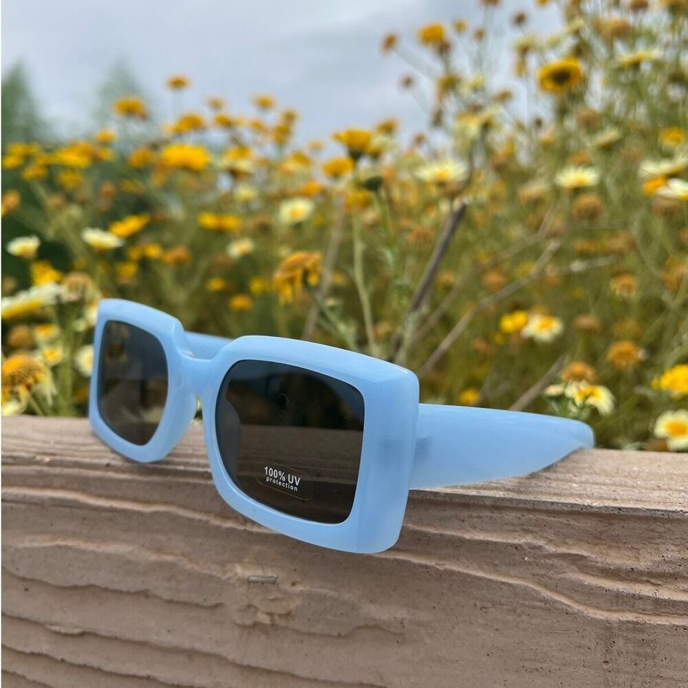 Sunglasses  Blue color smooth plain square light tint edc baddie  cottagecore - Picture 12 of 14